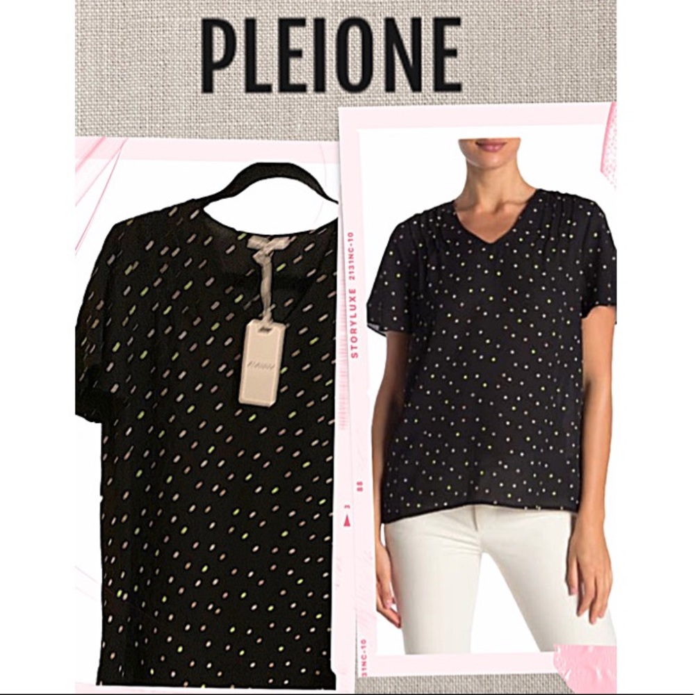 PLEIONE Blouse NWT polka dot V-neck blouse Size S